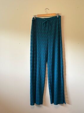 Teal Chevron Knit Wide-Leg Bathing Suit Coverup Pants